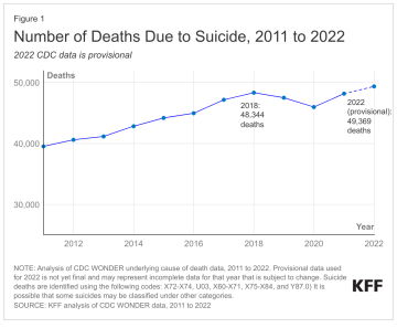 graph showing number of deaths due to suicide 2011 to 2022