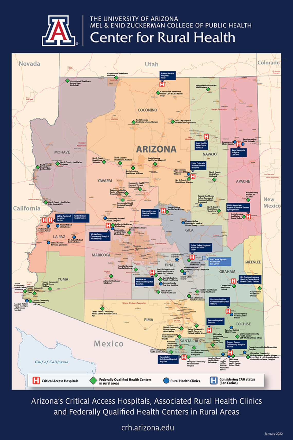 Map of AZ Critical Access Hospitals, Rural Health Clinics and FQHCs
