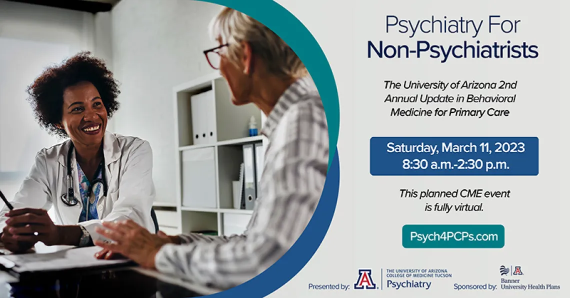 flyer for Psychiatry for Non Psychiatrists showing a doctor in conversation with a patient