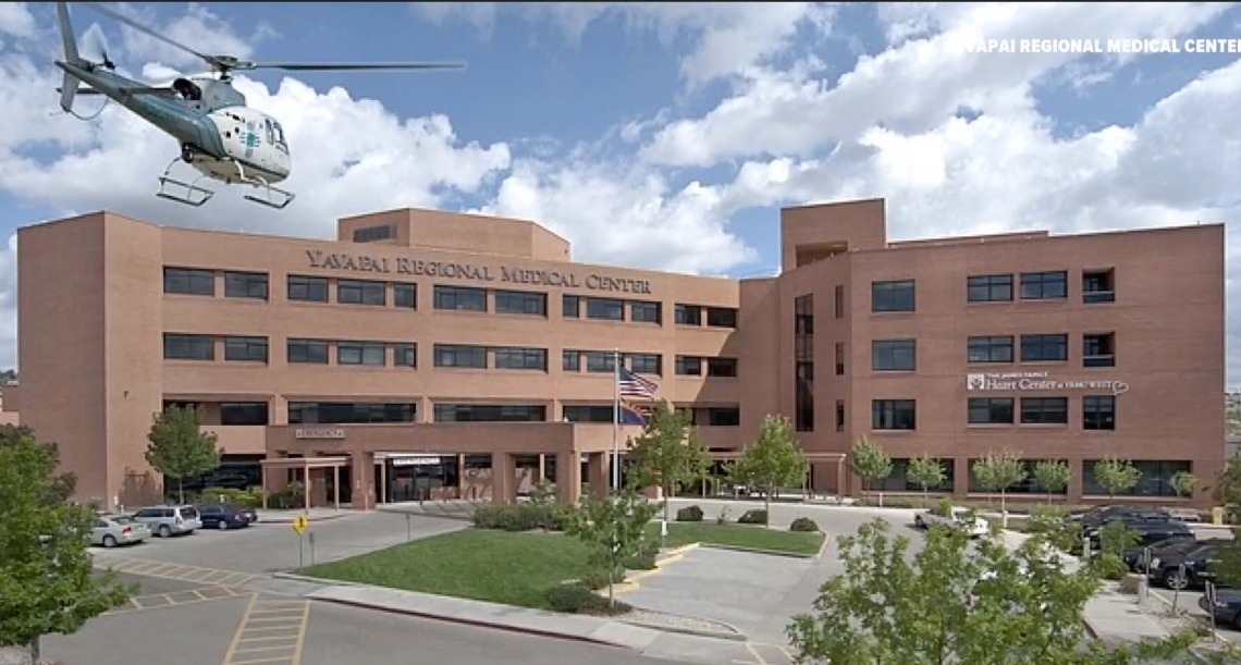 helicopter approaching Yavapai Regional Medical Center